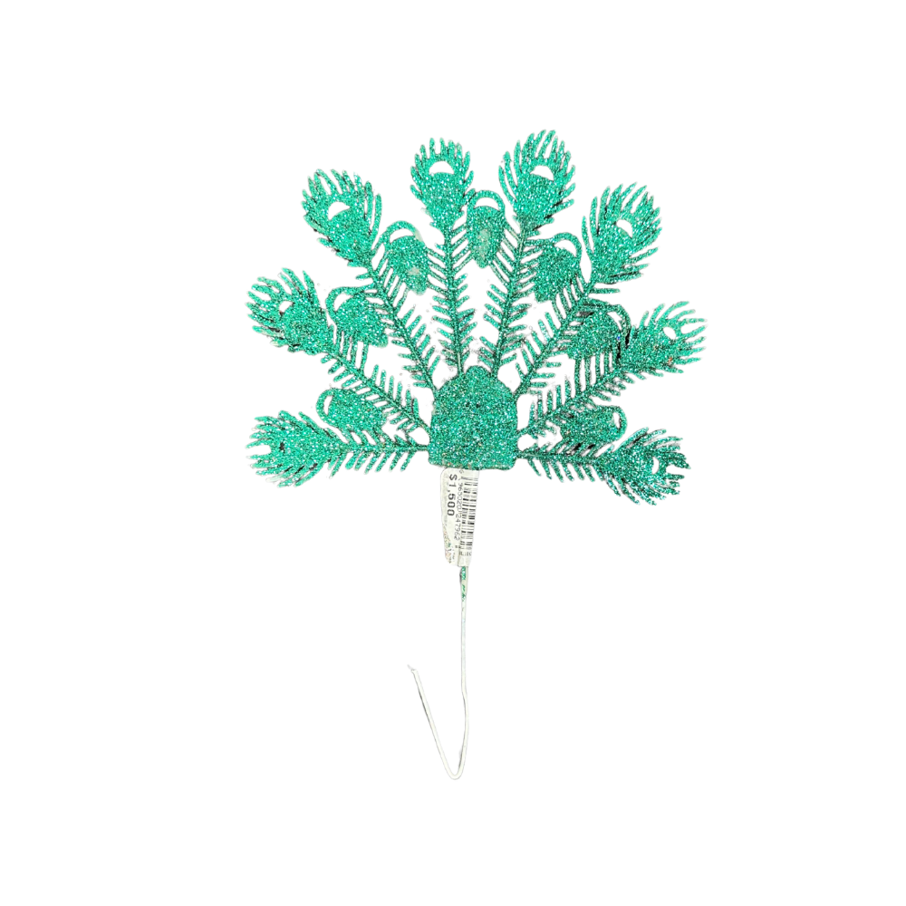 Pin navideño escarchado pluma de pavo