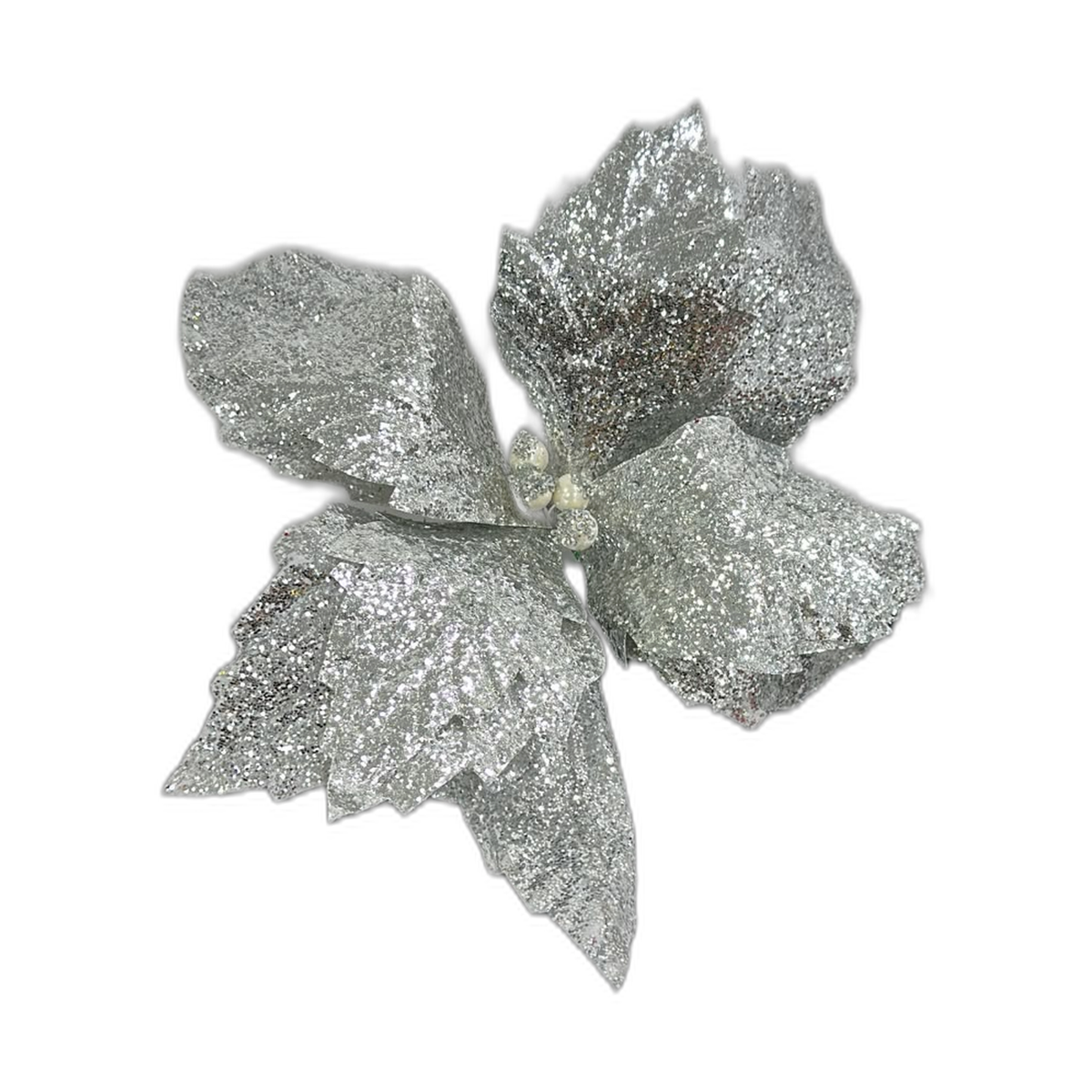 Flor navideña plata 35cm