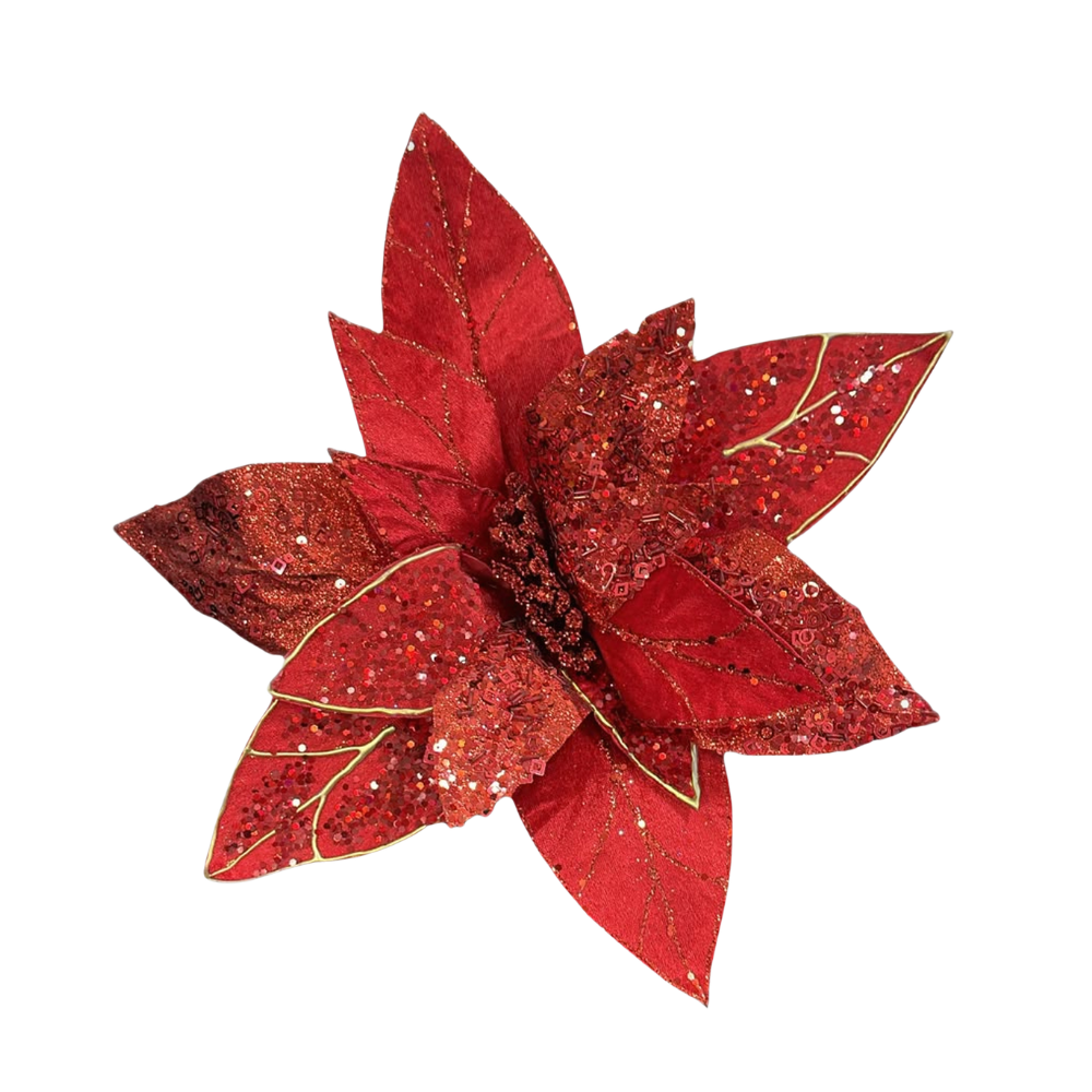 Flor navideña roja con lentejuela