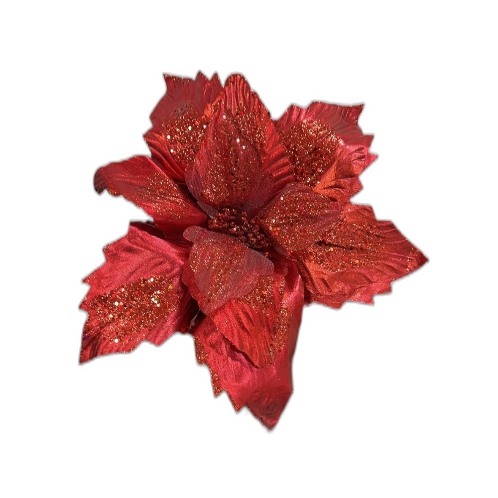Flor navideña roja 40cm metálica