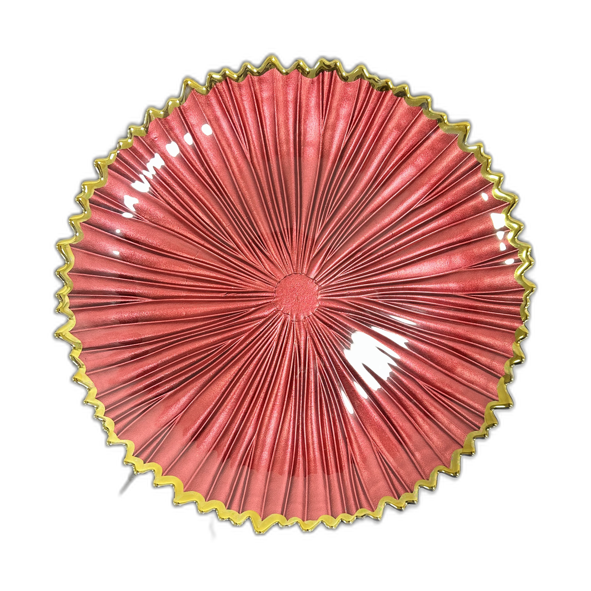 Plato base rojo con borde dorado ondulado