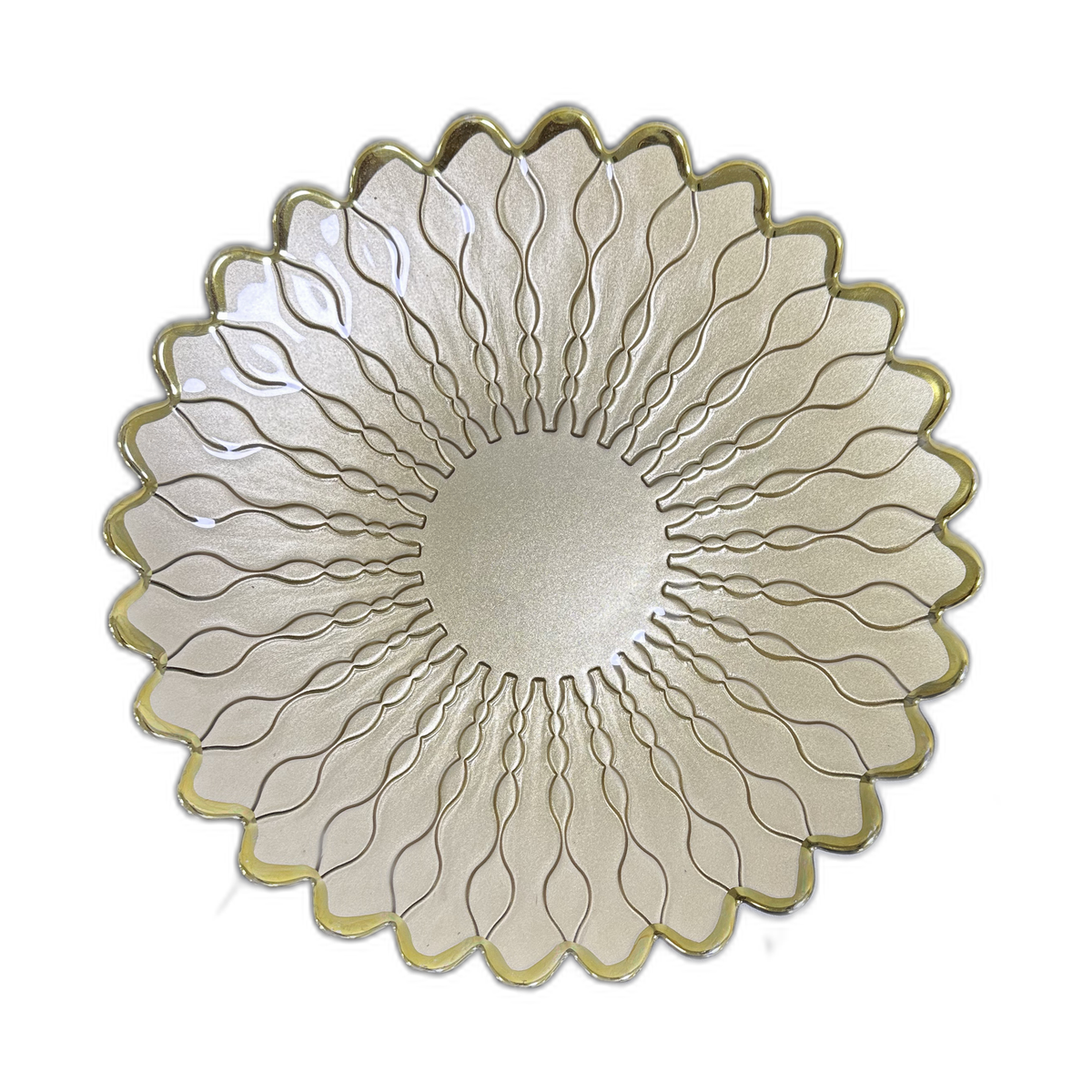 Plato base en forma de flor con borde dorado