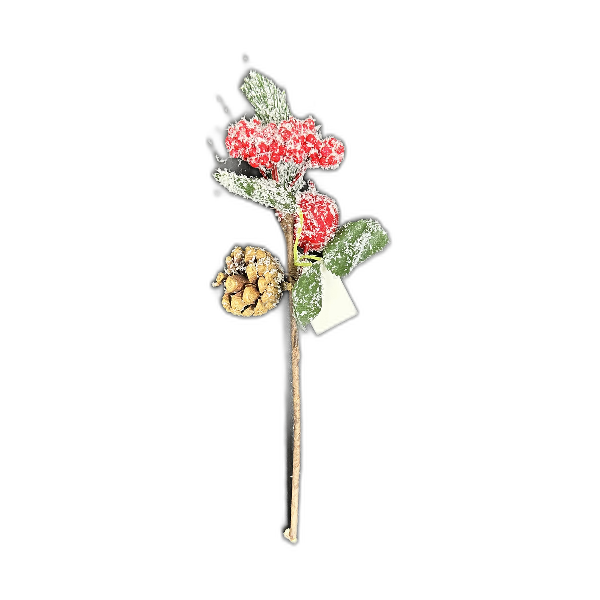 Pick navideño nevado con frutos rojos y piña