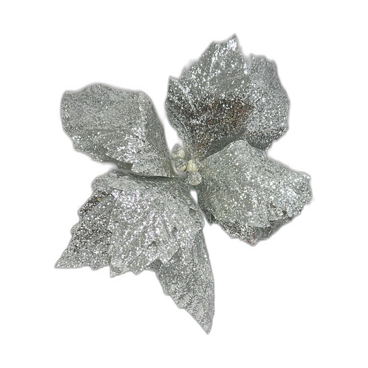 Flor navideña plata 35cm