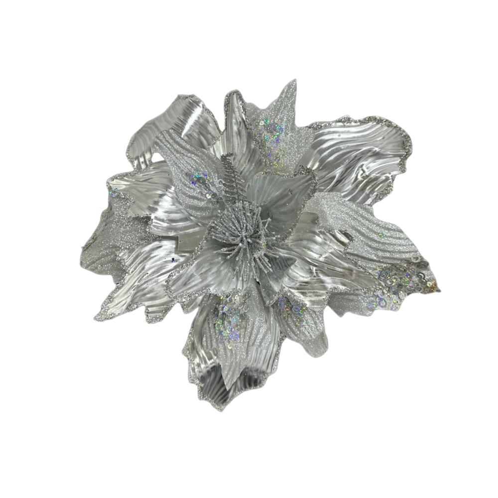 Flor navideña plata 48cm (16 pétalos)
