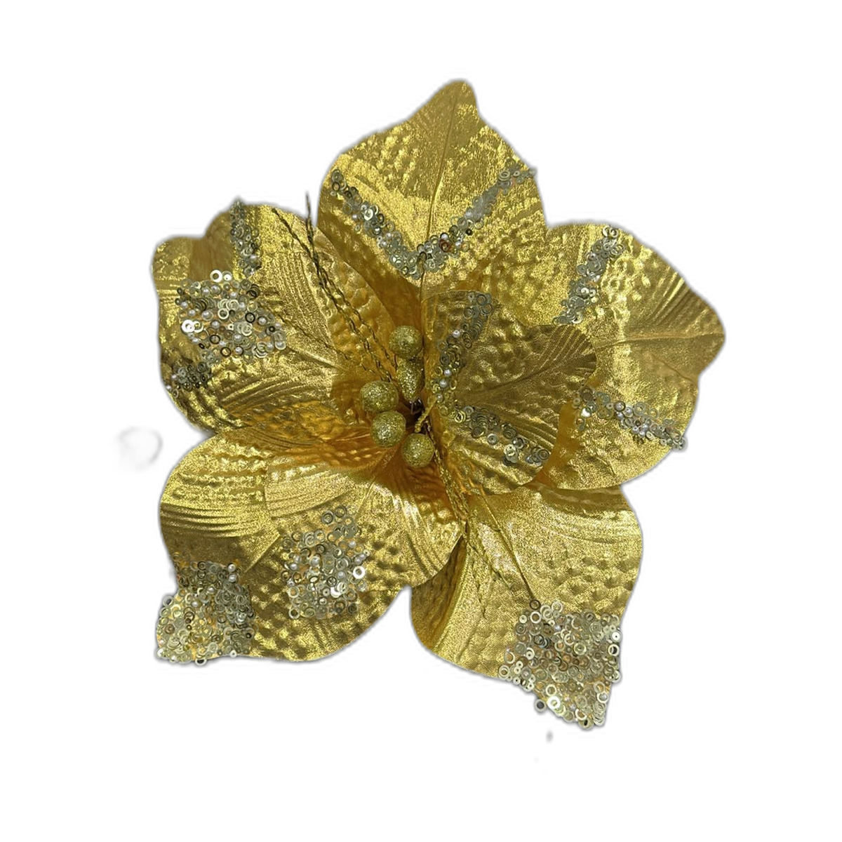 Flor navideña dorada 48cm metálica