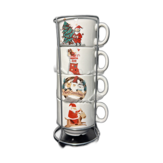 Set de pocillos navideños en soporte metálico