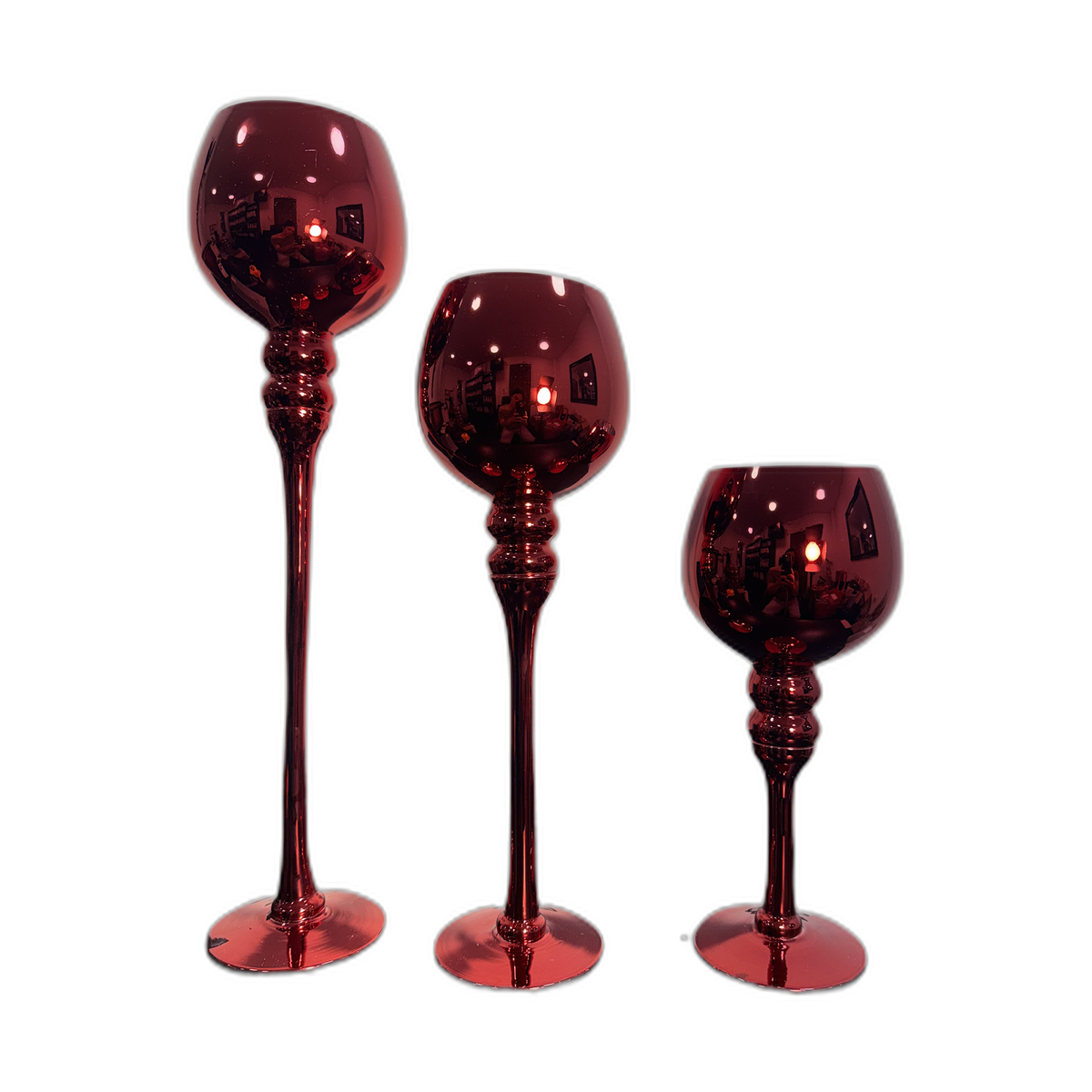Set de 3 candelabros copa Praga rojas