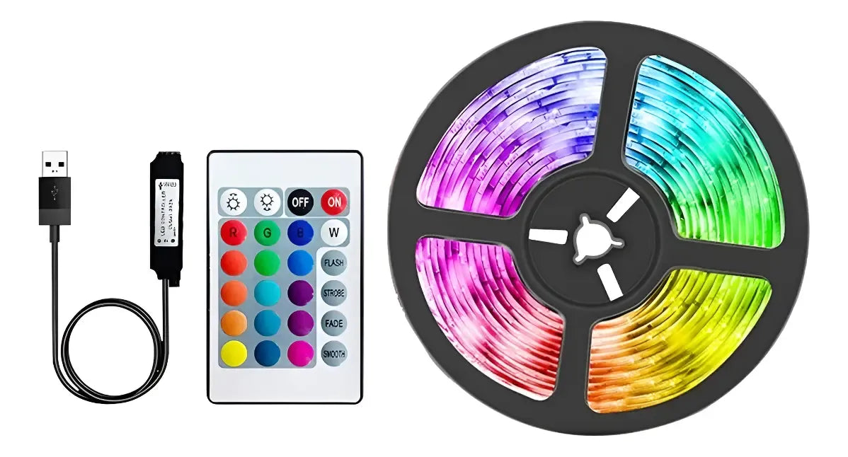 Cinta de luces LED multicolor USB con control 2 metros