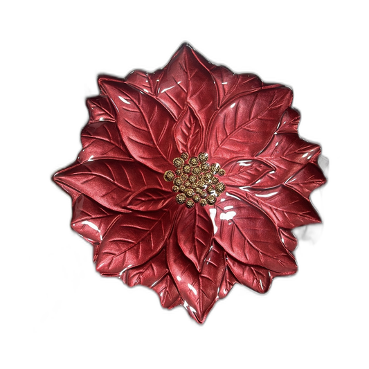 Plato base flor navideña rojo con centro dorado