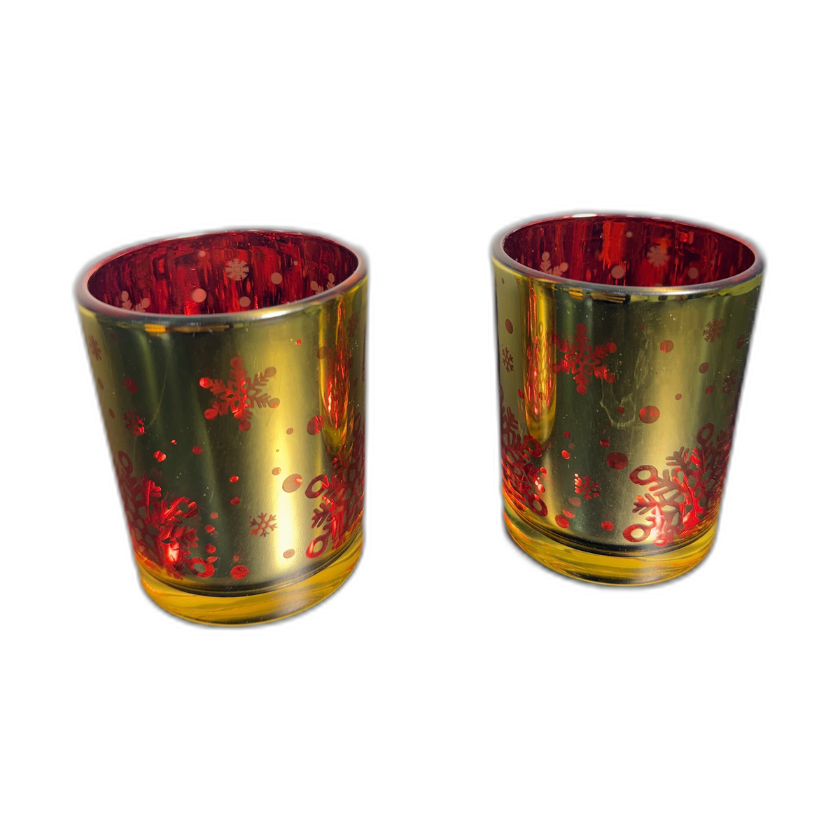 Copa candelabro navideña dorado con copos rojos