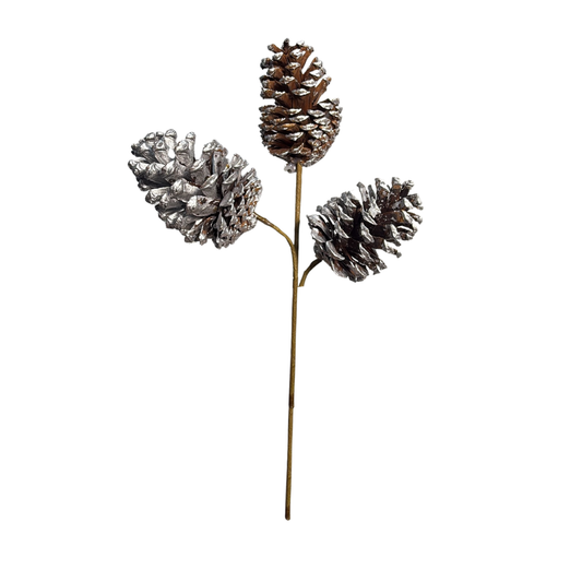 Pin navideño de piñas plateadas