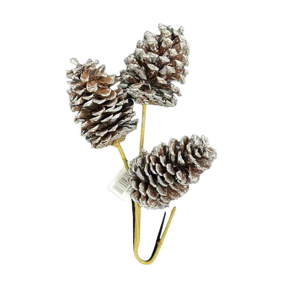 Pin navideño de piñas plateadas 28cm