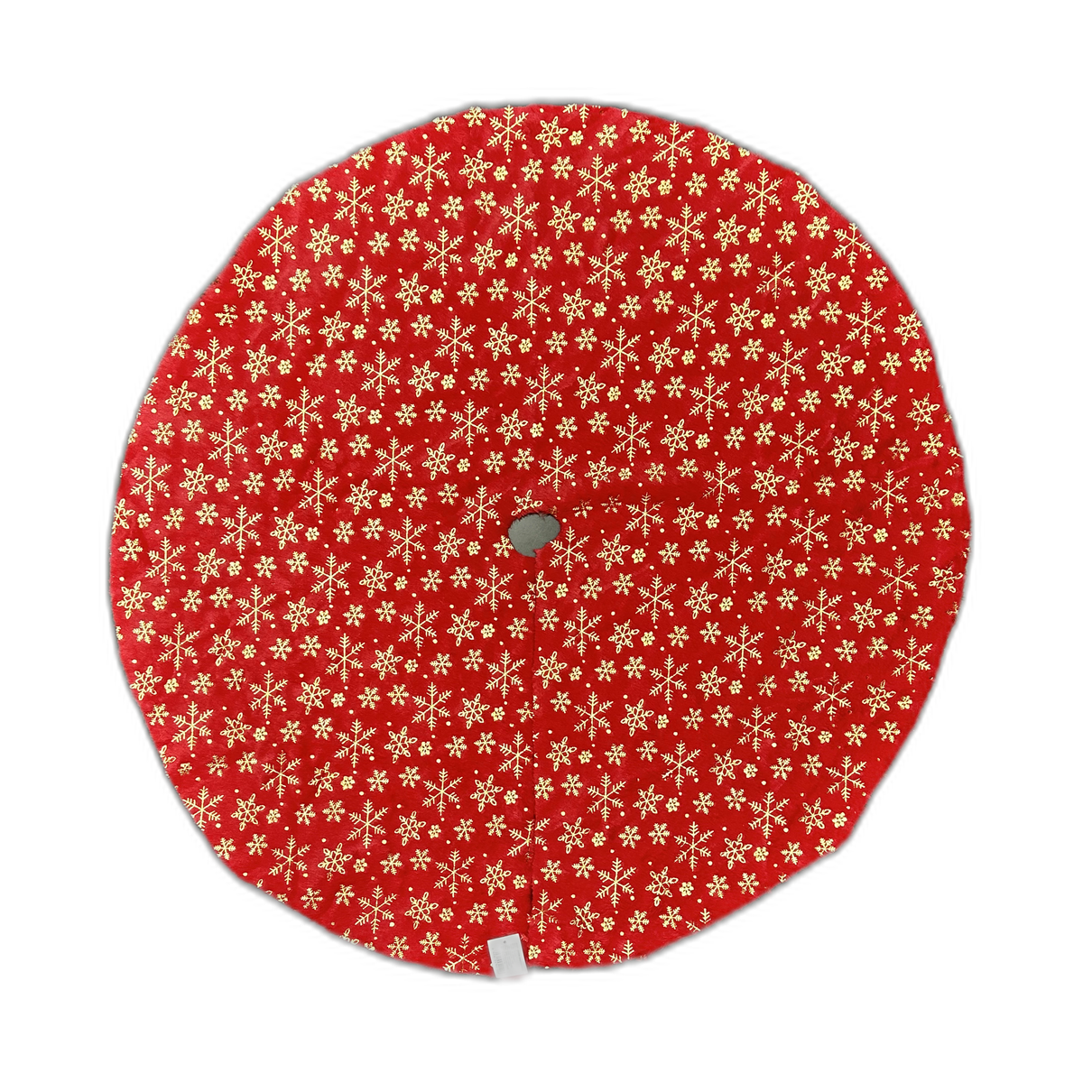 Pie de árbol navideño rojo con copos de nieve dorados 80cm