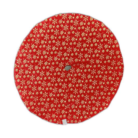 Pie de árbol navideño rojo con copos de nieve dorados 80cm