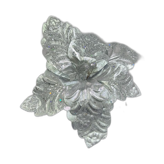 Flor navideña plata 34cm (8 pétalos)