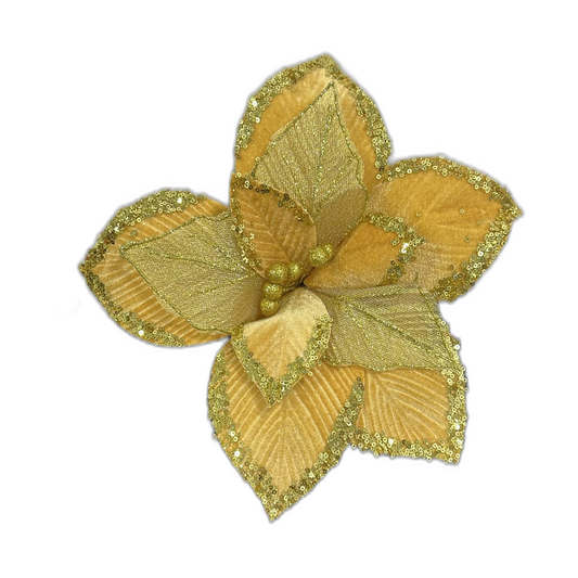 Flor navideña dorada 35cm (11 pétalos)