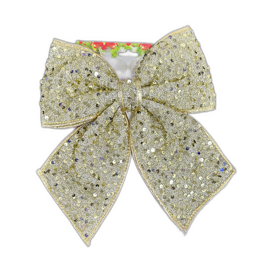 Lazo navideño dorado con lentejuelas grande 35cm