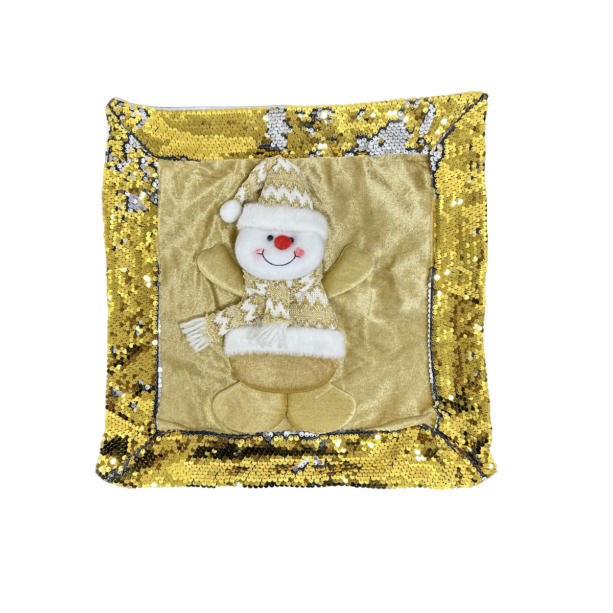 Forro de cojín navideño con lentejuela y muñeco 40x40cm