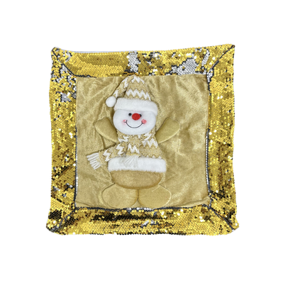 Forro de cojín navideño con lentejuela y muñeco 40x40cm