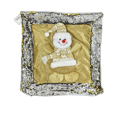 Forro de cojín navideño con lentejuela y muñeco 40x40cm