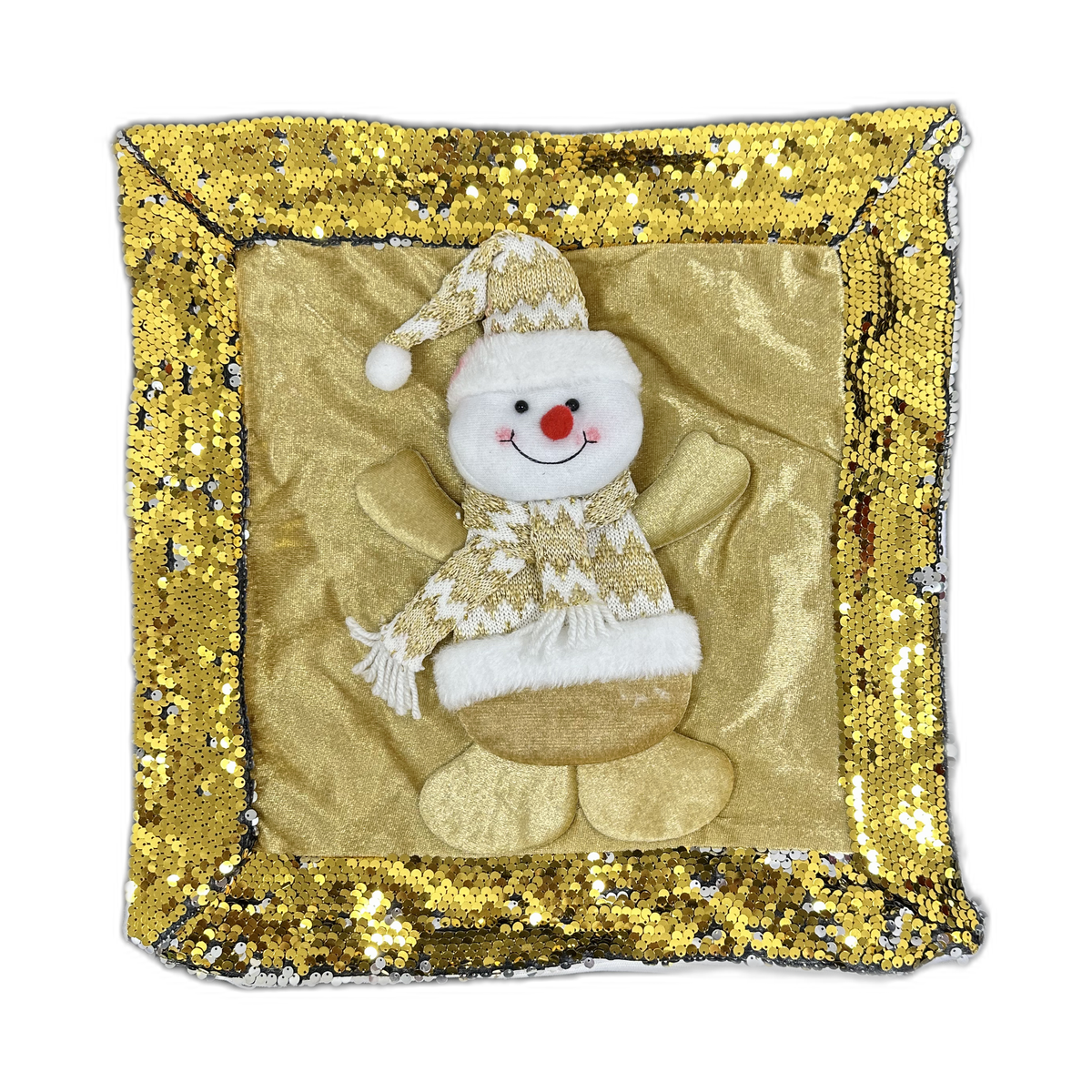 Forro de cojín navideño con lentejuela y muñeco 40x40cm
