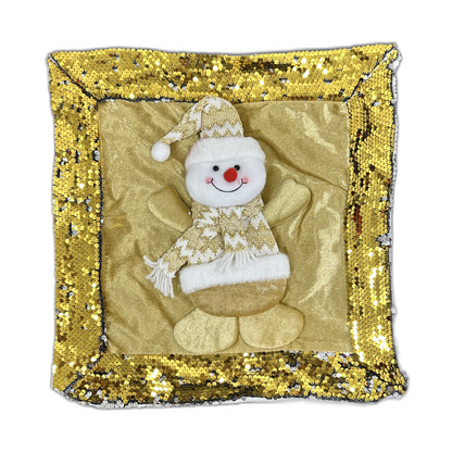 Forro de cojín navideño con lentejuela y muñeco 40x40cm