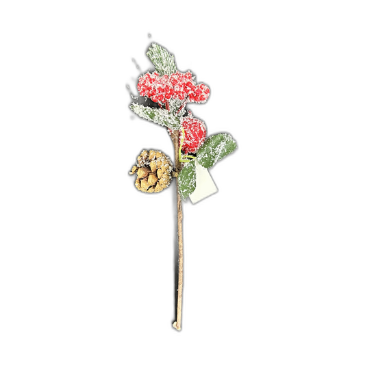 Pick navideño nevado con frutos rojos y piña