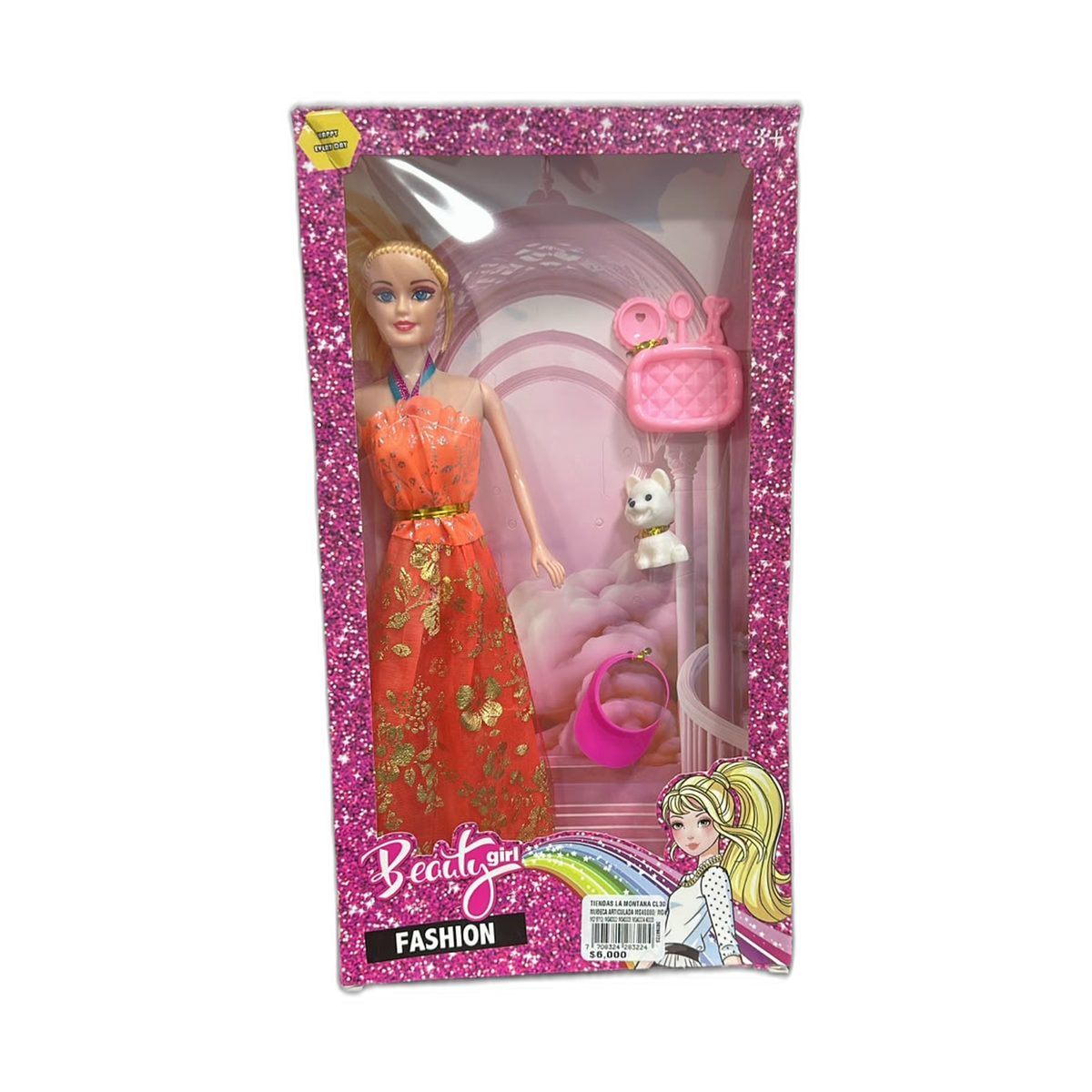 Muñeca articulada con vestido y accesorios