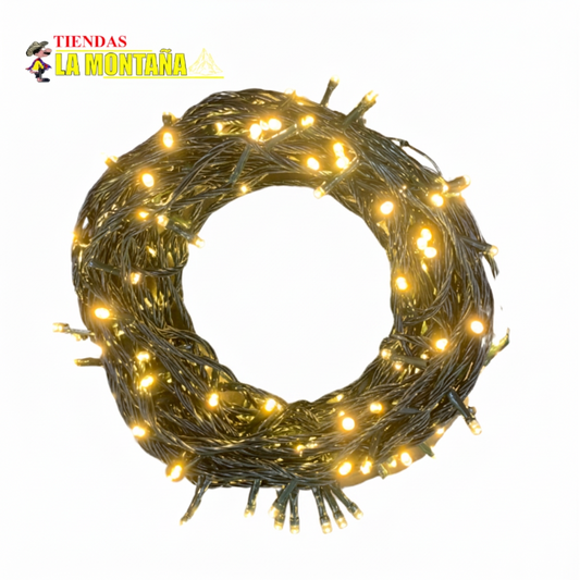 Luz LED cálida x200 cable verde 9m - Cód. 13755